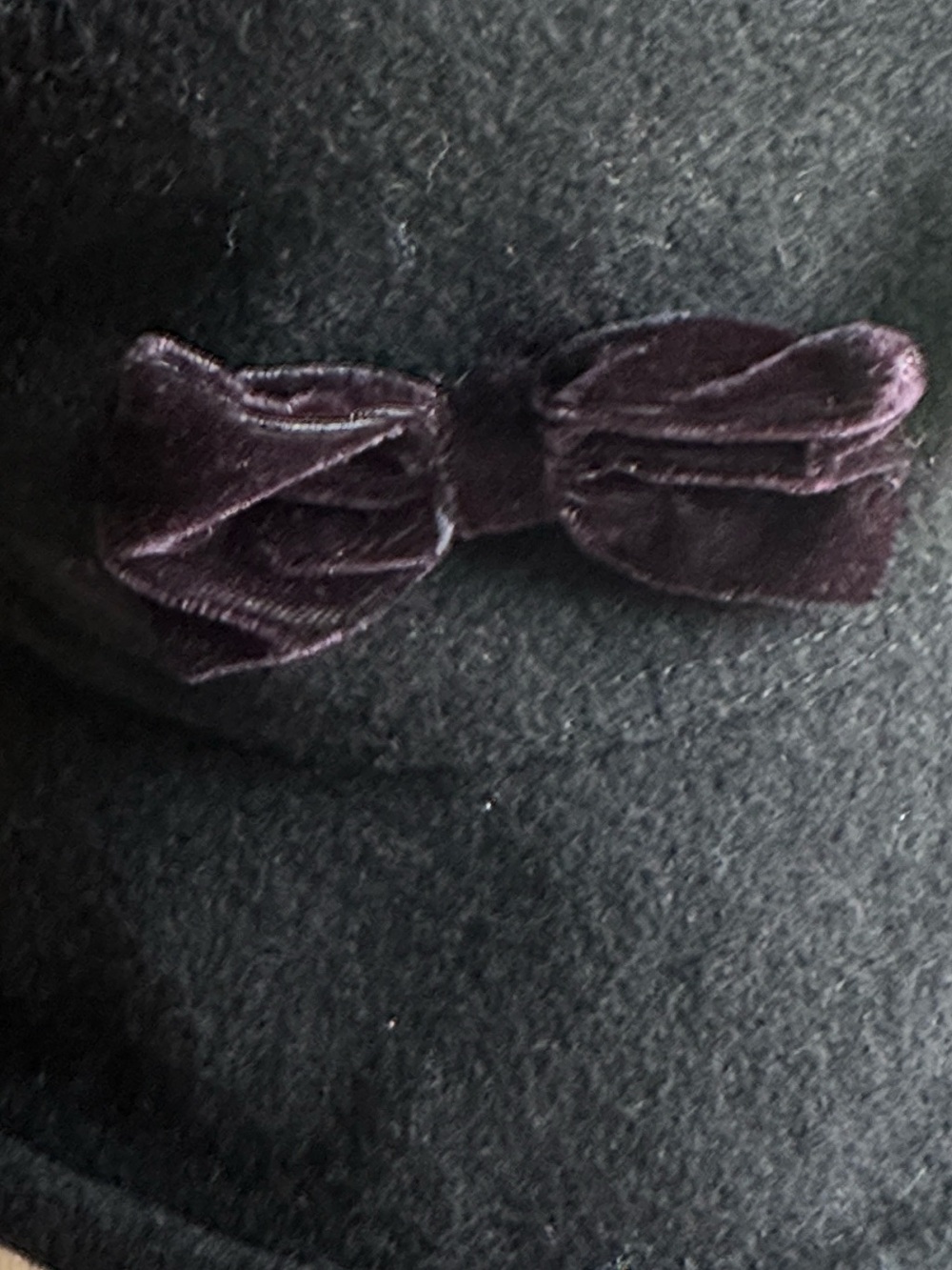 Vintage 90s  Black Wool Felt Bucket Hat 3 Velvet Bows Satin Lined Made in Canada - Picture 2 of 9